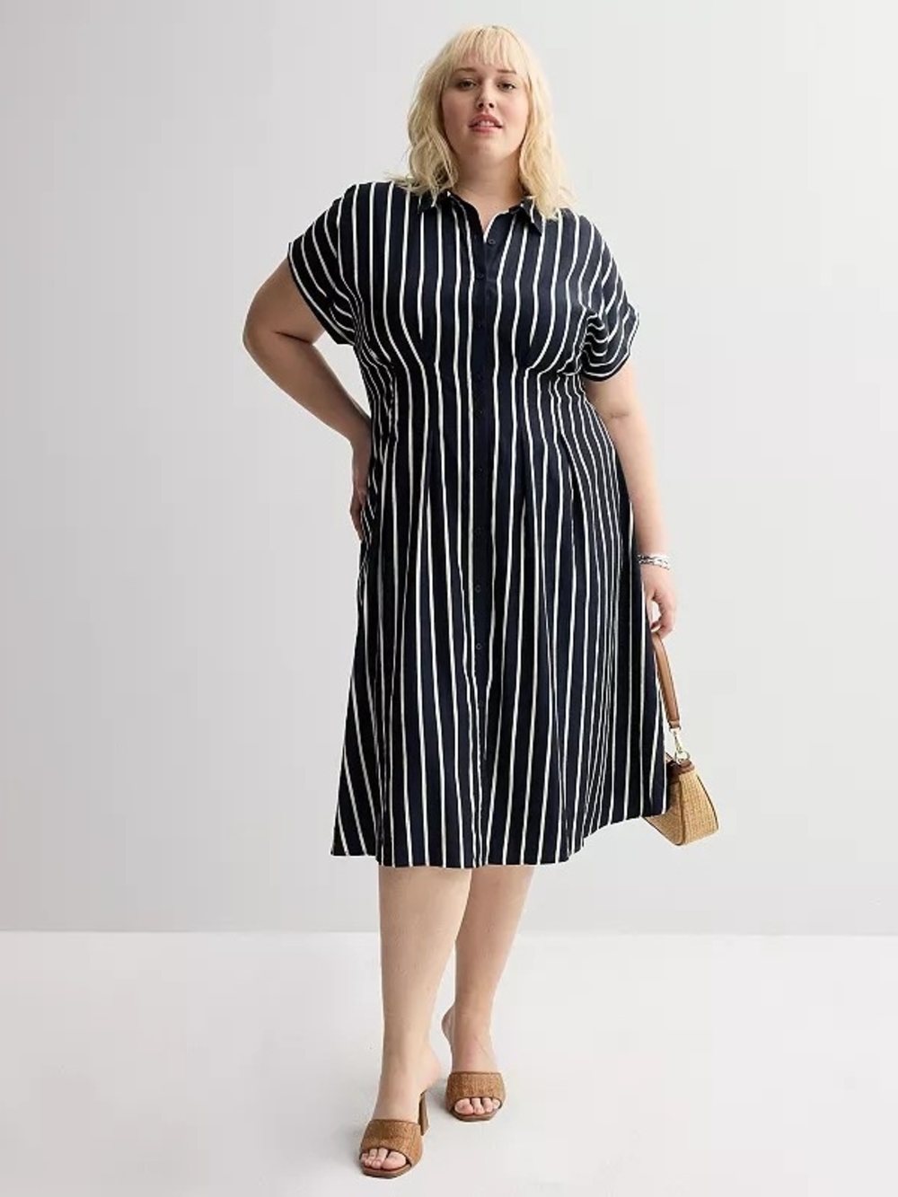 Nine West Cinched Waist Midi Shirt Dress